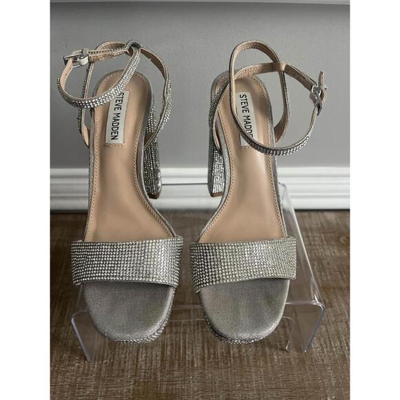 Steve Madden Silver Rhinestone Platform Heels Women’s Size 7.5 - Picture 5 of 9